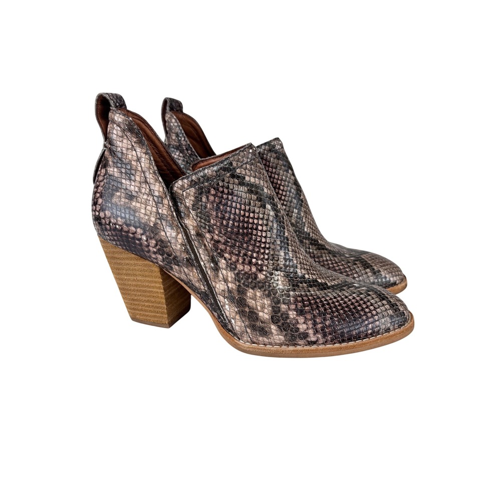 Jeffrey Campbell Cromwell Snake Print Ankle Boots 7.5 Western Block Heel Bootie